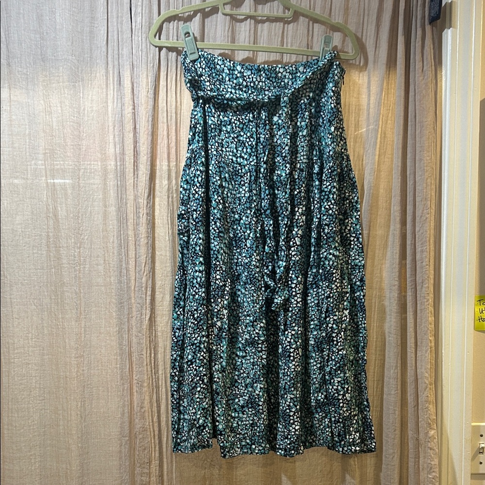 LOFT Teal and Black Floral Maxi Skirt
